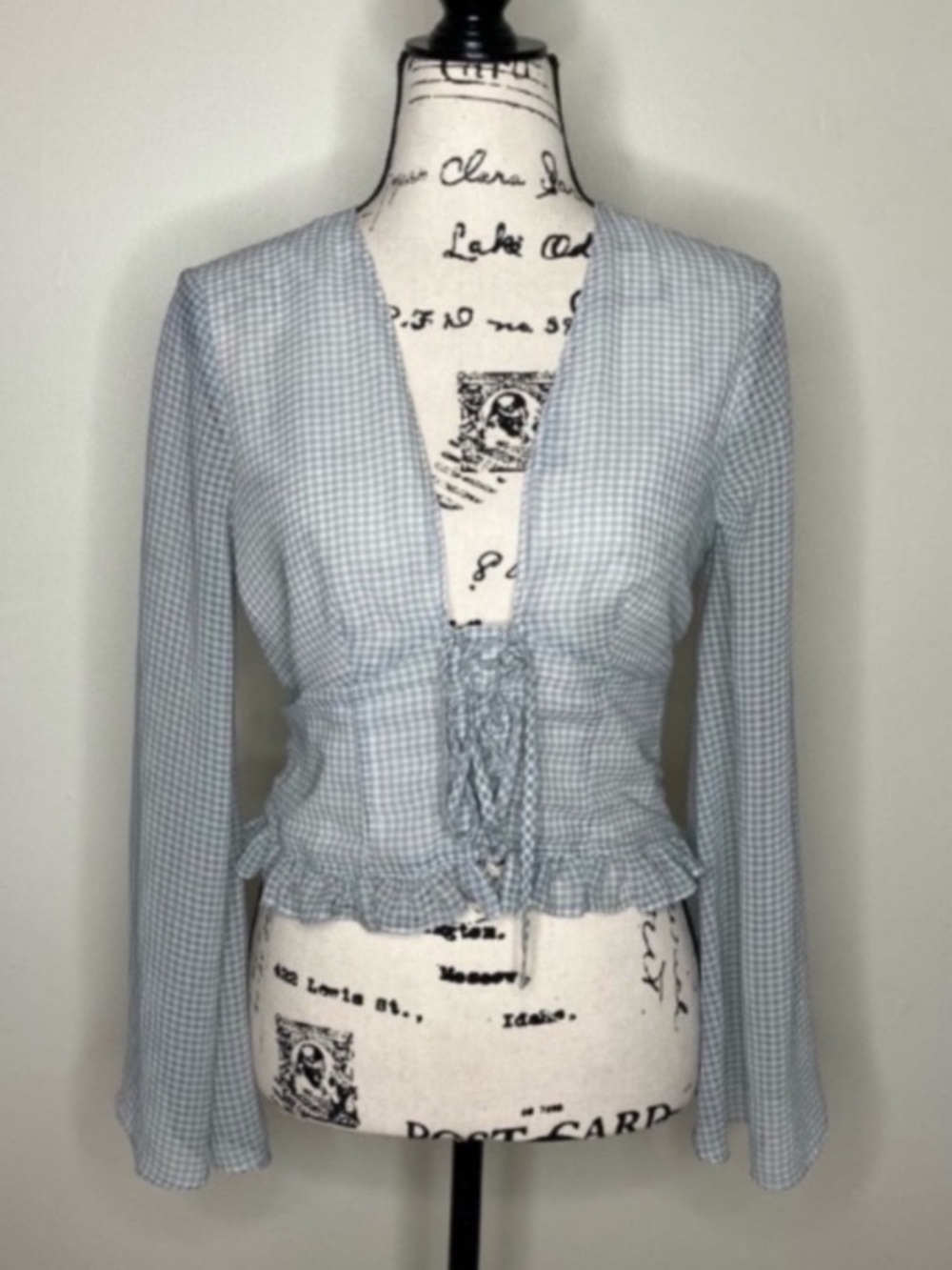 Anthropologie The East Order gingham cropped bell sleeve top M